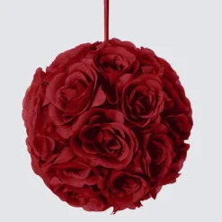 Decostar™ Rose Silk Flower Pomander Kissing Ball 10" - Burgundy