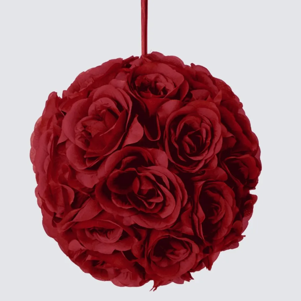 Decostar™ Rose Silk Flower Pomander Kissing Ball 10" - Burgundy