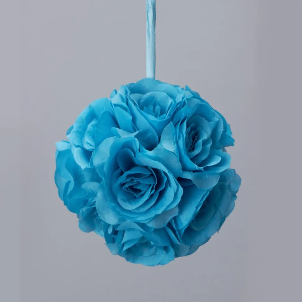 Decostar™ Rose Silk Flower Pomander Kissing Ball 6" - 12 Pieces - Turquoise