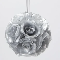 Decostar™ Rose Silk Flower Pomander Kissing Ball 10" - Silver