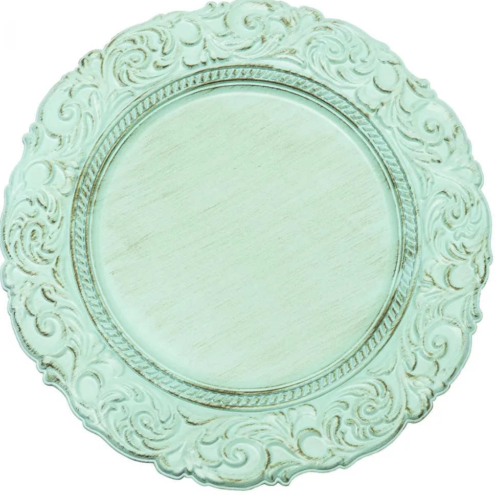 Decostar™ Antique Look Plastic Charger Plate 13" - 24 Pieces - Aqua
