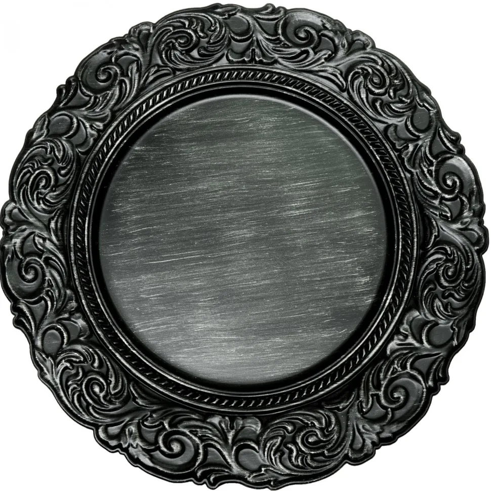 Decostar™ Antique Look Plastic Charger Plate 13" - 24 Pieces - Black
