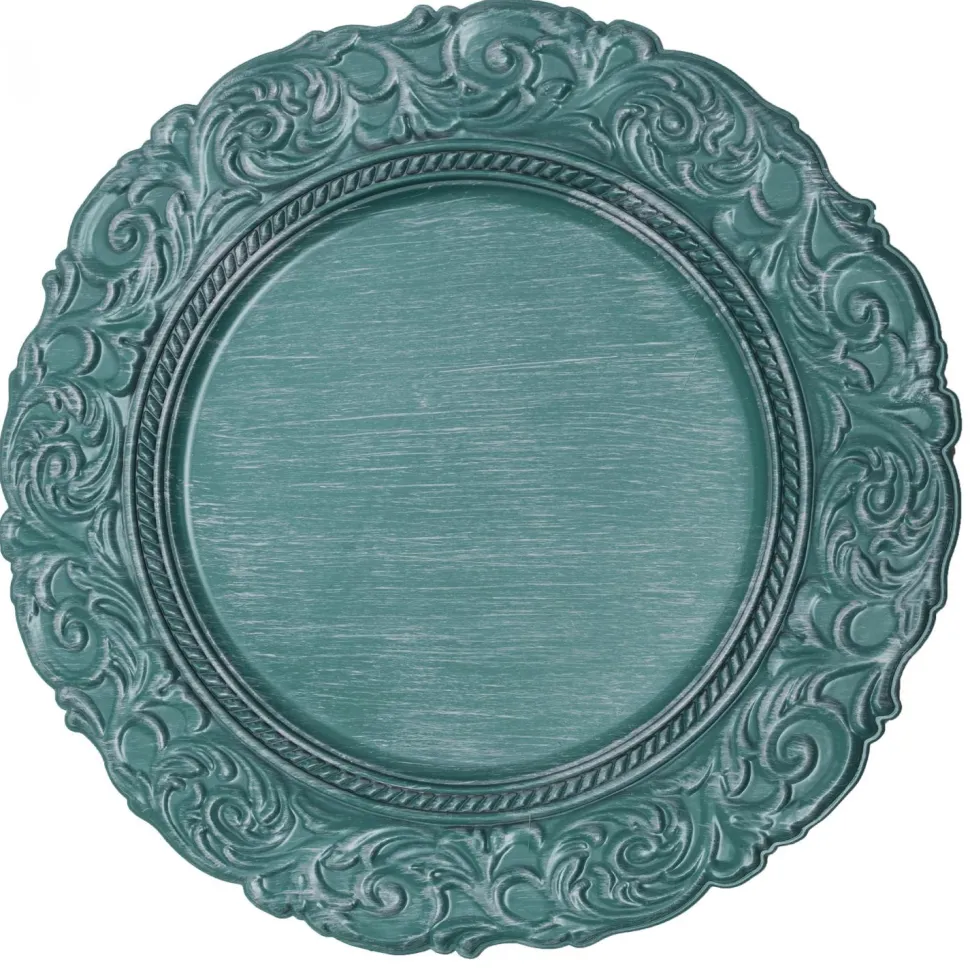 Decostar™ Antique Look Plastic Charger Plate 13" - 24 Pieces - Teal