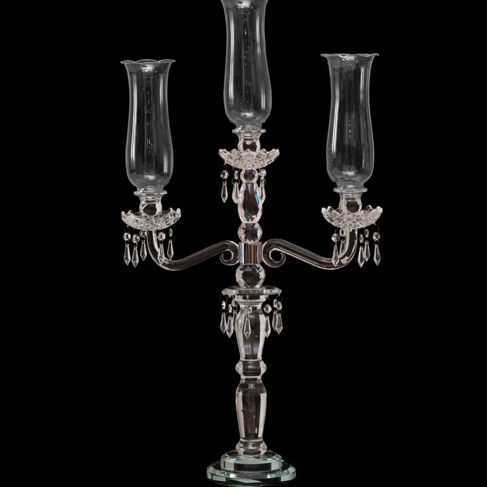 Decostar™ 3 Arm Crystal Candelabra 31" W/ Clear Glass Votive Holders - PAIR of 2!