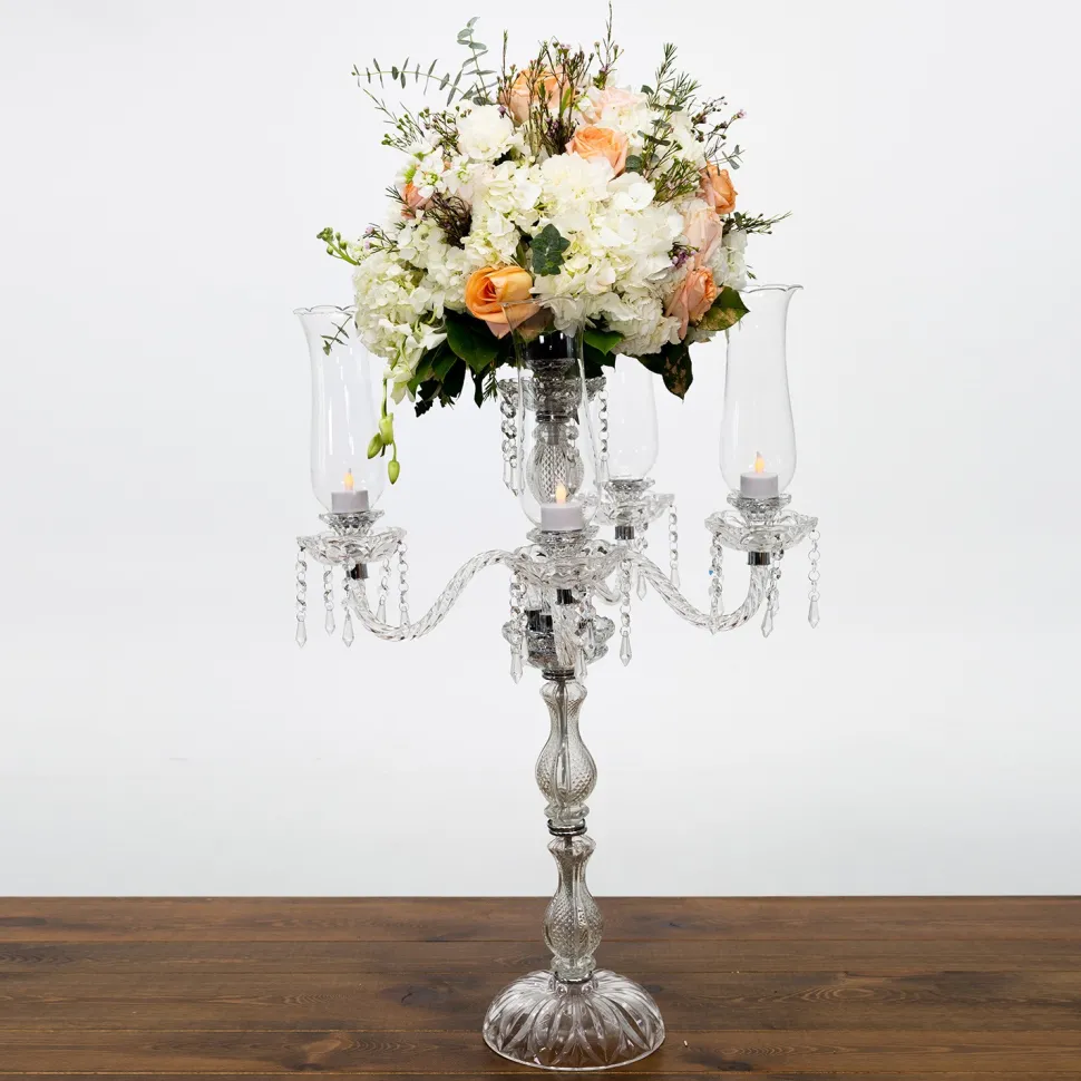 Decostar™ 5 Arm Crystal Candelabra 37" W/ Clear Glass Votive Holders