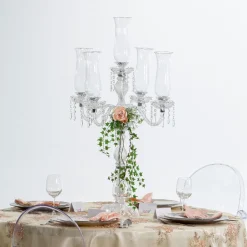 Decostar™ 5 Arm Crystal Candelabra 37" W/ Clear Glass Votive Holders