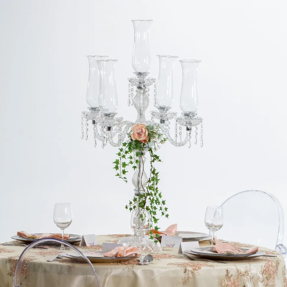 Decostar™ 5 Arm Crystal Candelabra 37" W/ Clear Glass Votive Holders