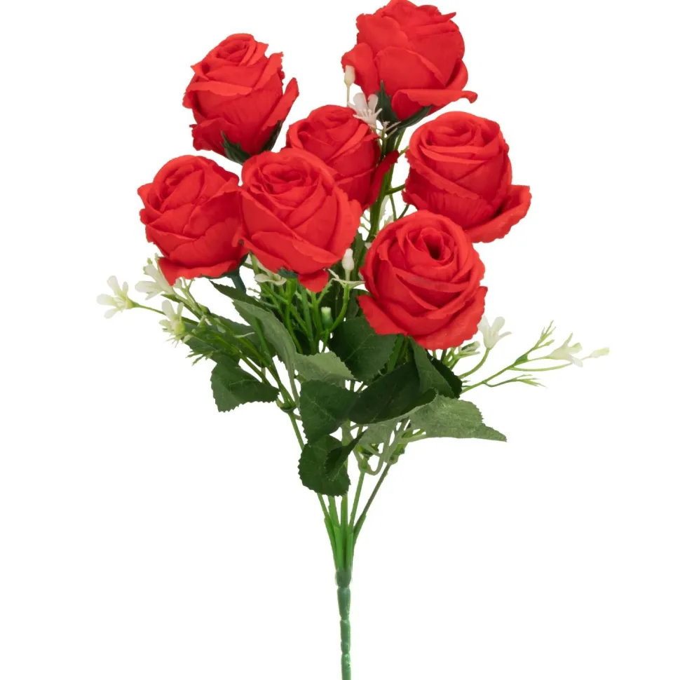 Decostar™ Artificial 5 Head Rose Bush 12" - Red