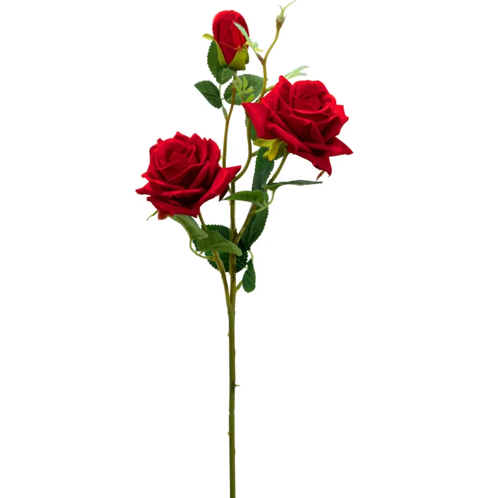 Decostar™ Artificial 3 Head Rose Stem 25" - Red
