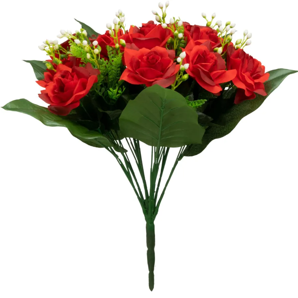 Decostar™ Artificial 13 Head Rose Bush 15" - Red