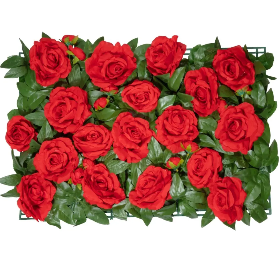 Decostar™ Artificial Rose and Green Leaf Flower Mat - Red