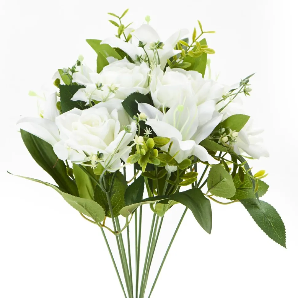 Decostar™ Artificial Rose and Lily Branch 10½ x 15" White