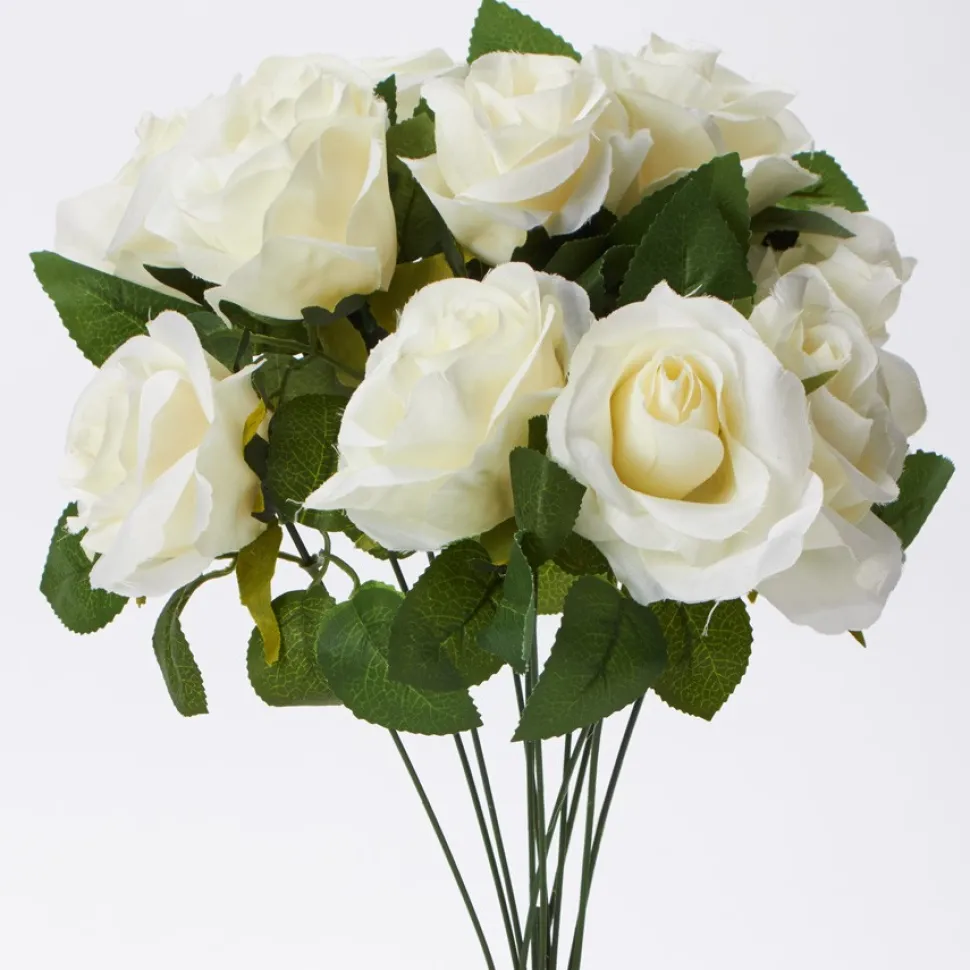 Decostar™ Artificial 12 Roses Bouquet 17½" - White