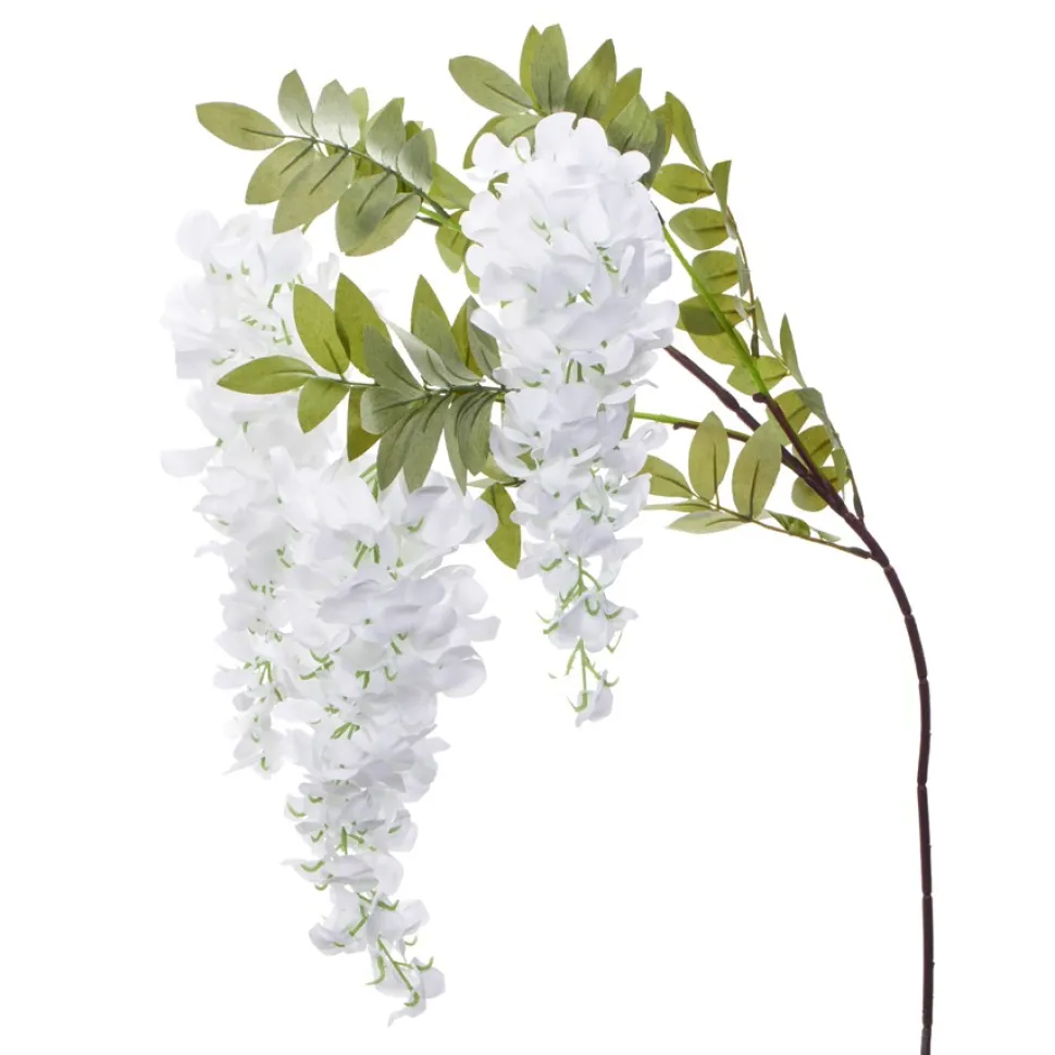Decostar™ Artificial Wisteria Flower Stem w/ Greenery - 39" - White