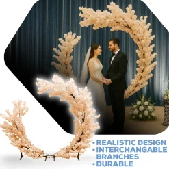 Decostar™ Blush Hydrangea Floral Partial Round Wedding Ceremony Arch - 8 Feet Tall