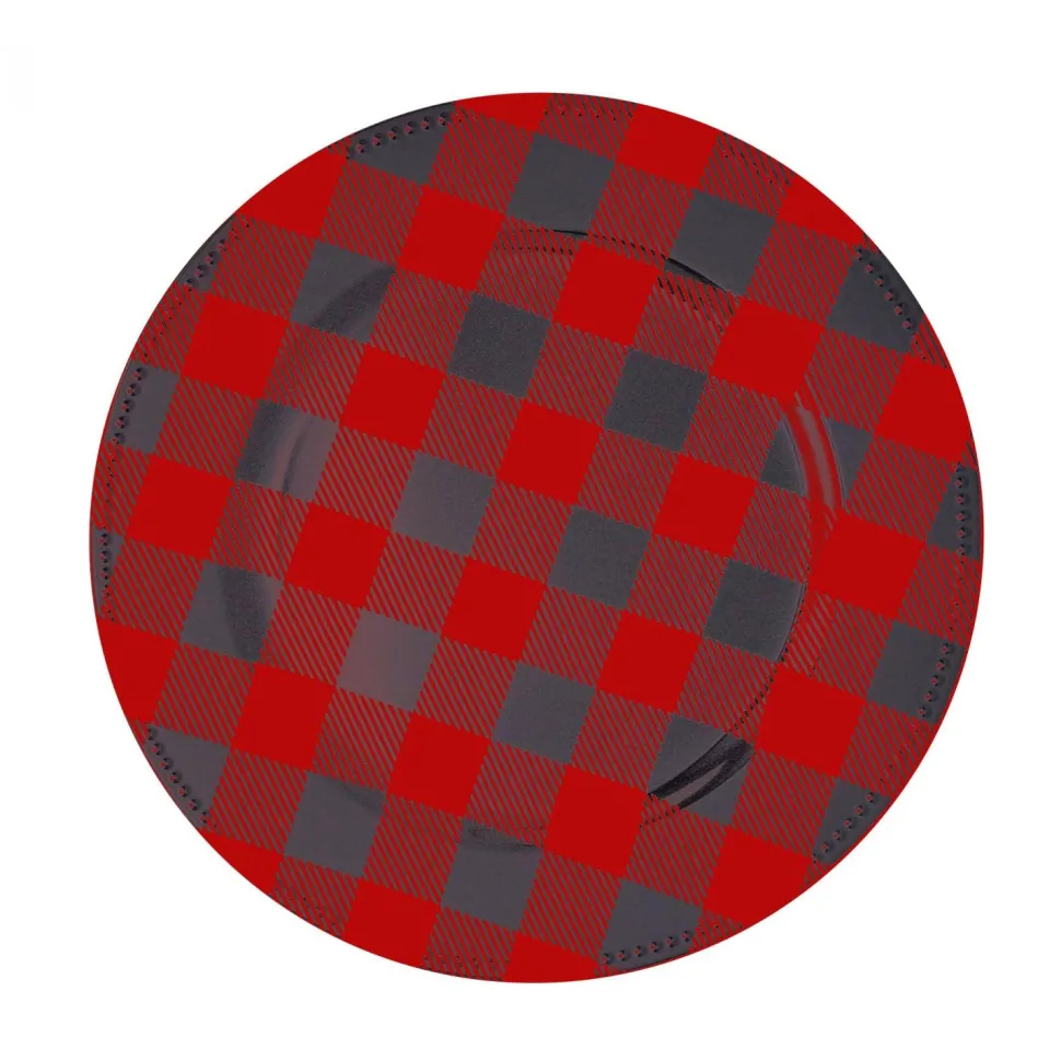 Decostar™ Buffalo Check Plastic Charger Plate 13" - 24 Pieces - Red