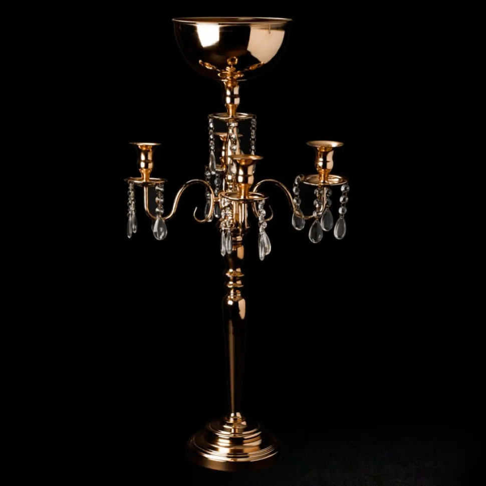 Decostar™ Candelabra 4 Arm Pillar Candle Holder 34" - French Gold