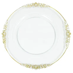 Decostar™ 13½" Clear Gold Embossed Plastic Charger Plate With Vintage Design Rim - 24 Pieces - Gold