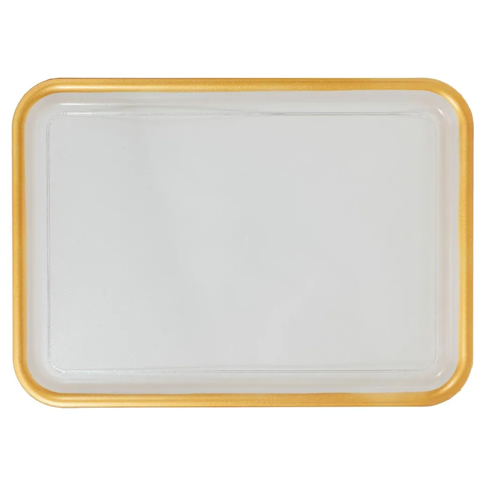 Decostar™ Clear Rectangular Plastic Tray with Gold Rim 16" x 12" - Gold