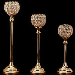 Decostar™ Crystal Ball Candle Holder Stand Set of 3 - Gold