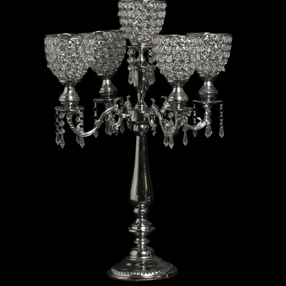 Decostar™ Crystal Candelabra Globe Seville, Five Arm 30" - Silver