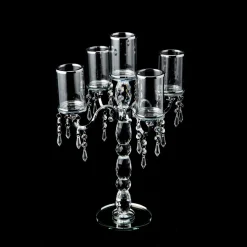 Decostar™ Crystal Candelabra 5 arm with Glass Cylinders 19½" - Silver
