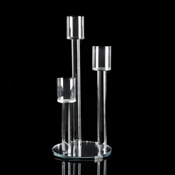 Decostar™ CRYSTAL CLUSTER ROUND GLASS CANDELABRA - 3 PILLAR - 8" x 17½"