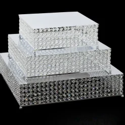 Decostar™ Crystal Square Cake Stand 3 Piece Set - Silver