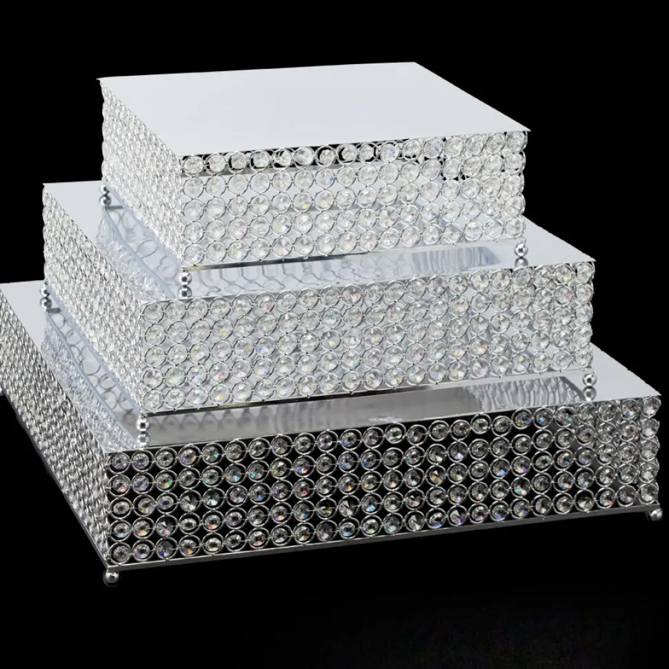 Decostar™ Crystal Square Cake Stand 3 Piece Set - Silver