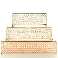 Decostar™ Crystal Square Cake Stand 3 Piece Set - Gold
