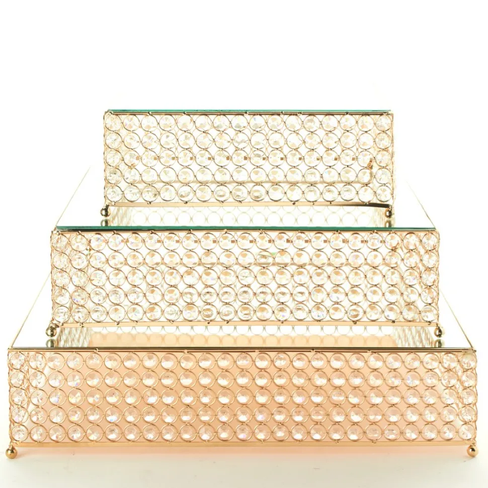 Decostar™ Crystal Square Cake Stand 3 Piece Set - Gold