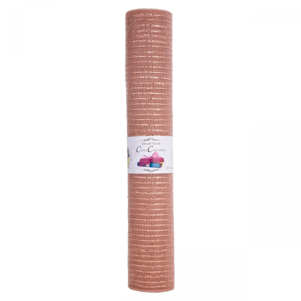 Decostar™ Decorative Poly Mesh Roll with Matching Metallic Stripes - Rose Gold
