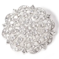 DecoStar™ Diamond Encrusted Antique Brooch - Silver