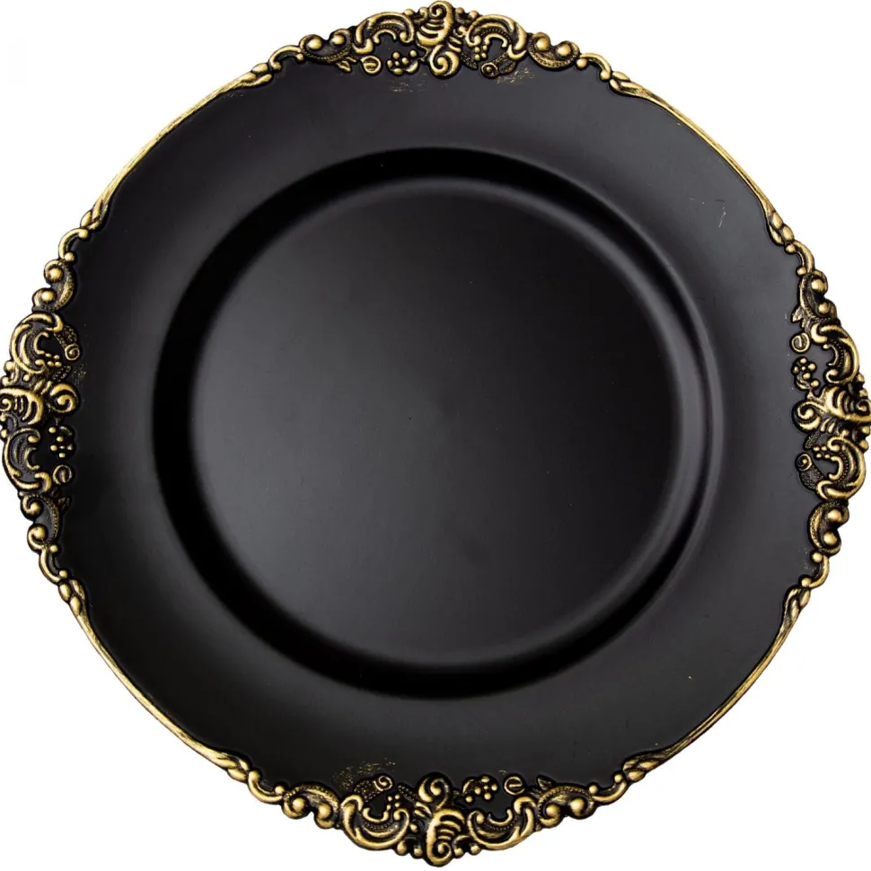 Decostar™ Filigree Edge Plastic Charger Plate 13" - 24 Pieces - Black