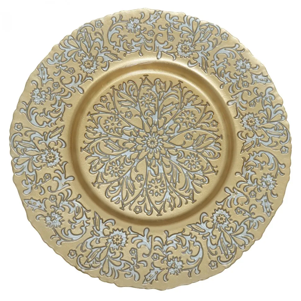 Decostar™ Floral Pattern Glass Charger Plate 13" - 8 Pieces - Gold