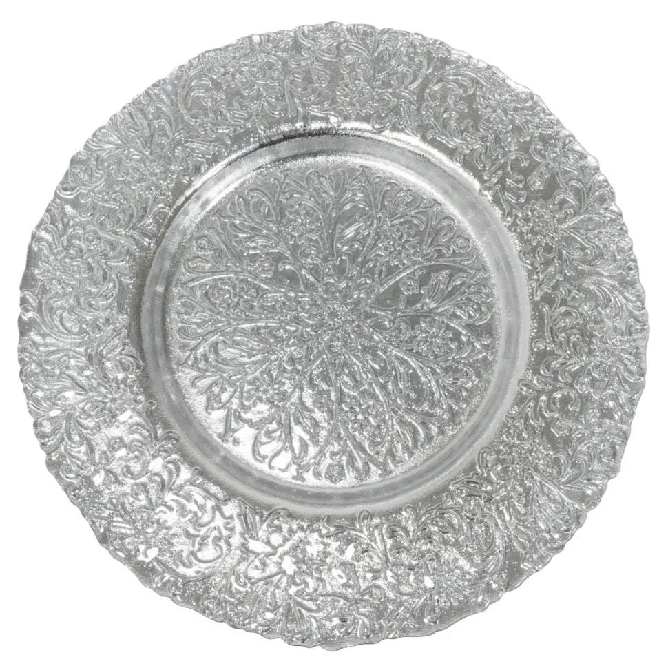 Decostar™ Floral Pattern Glass Charger Plate 13" - Silver