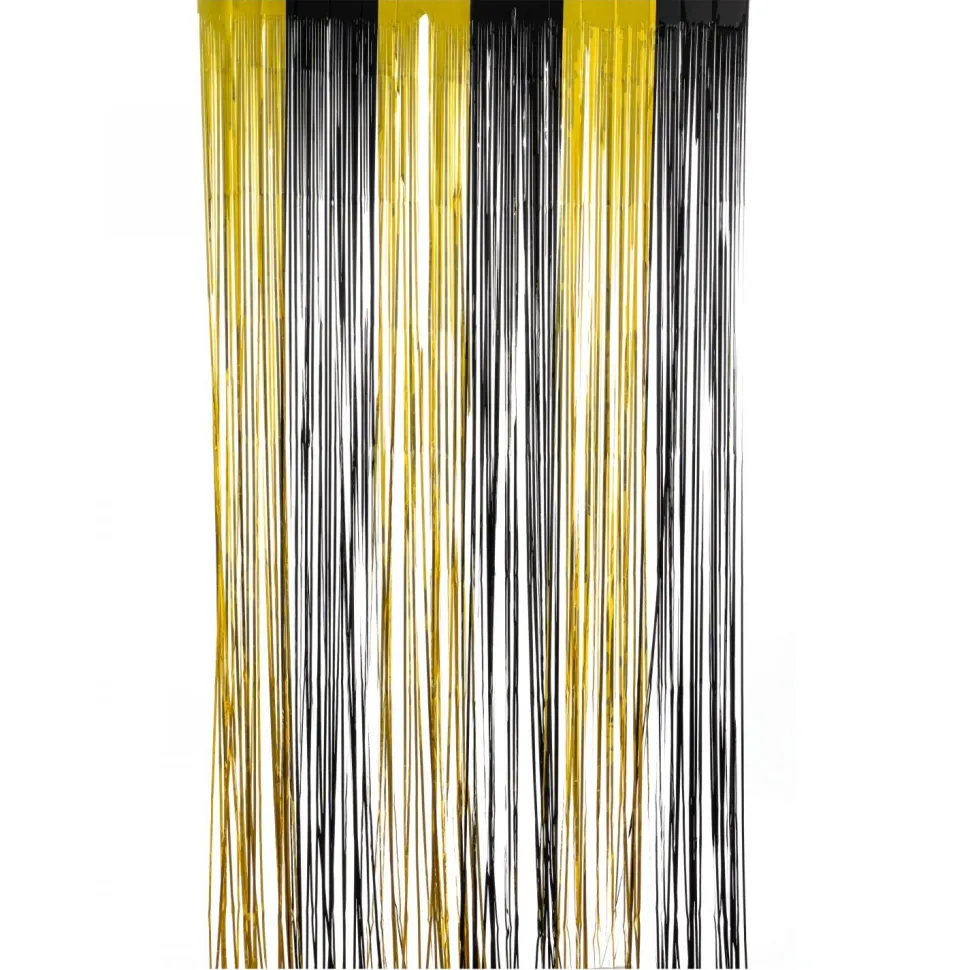 Decostar™ Fringe Party Curtain 96" - Black And Gold