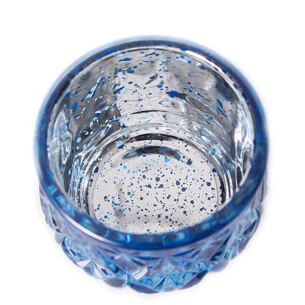 DecoStar™ 2 1/2" Glam Diamond Etched Mercury Glass Candle/Votive Holder - Blue - 6 PACK