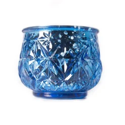 DecoStar™ 2 1/2" Glam Diamond Etched Mercury Glass Candle/Votive Holder - Blue - 6 PACK