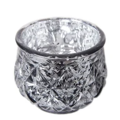 DecoStar™ 2 1/2" Glam Diamond Etched Mercury Glass Candle/Votive Holder - Gray - 6 PACK