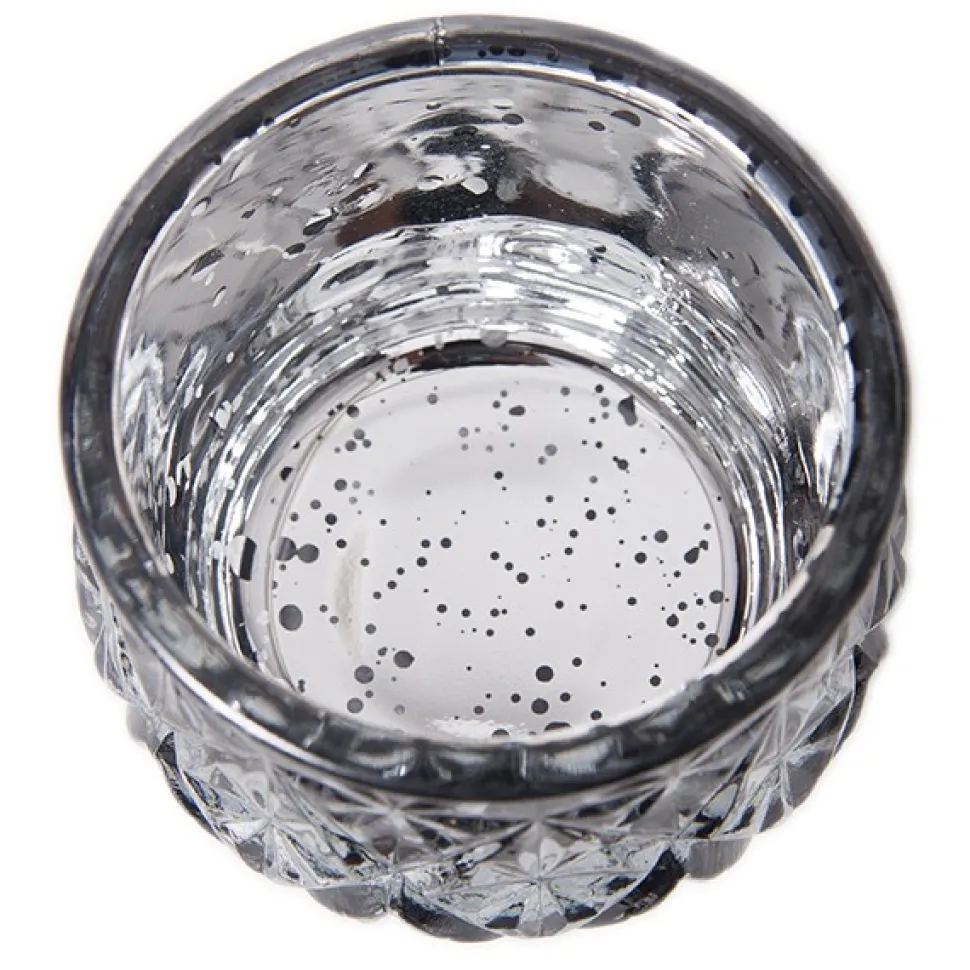 DecoStar™ 2 1/2" Glam Diamond Etched Mercury Glass Candle/Votive Holder - Gray - 6 PACK