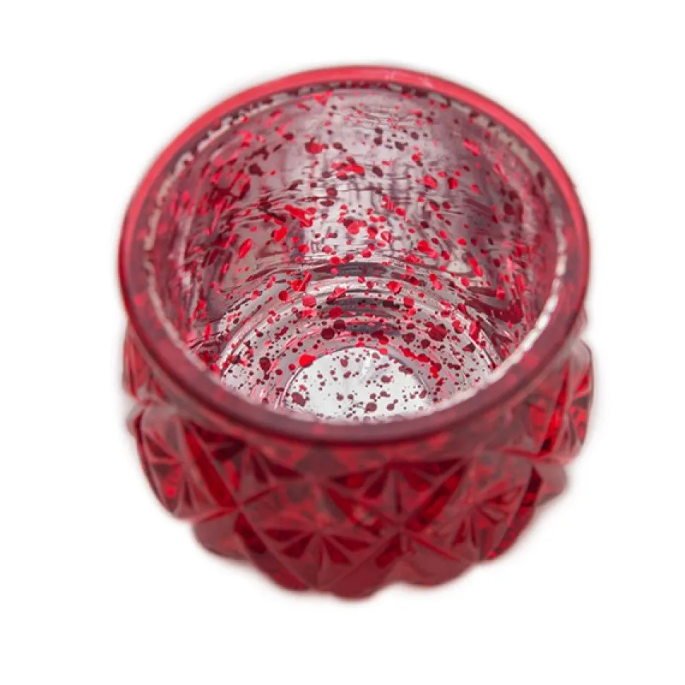 DecoStar™ 2 1/2" Glam Diamond Etched Mercury Glass Candle/Votive Holder - Red - 6 PACK