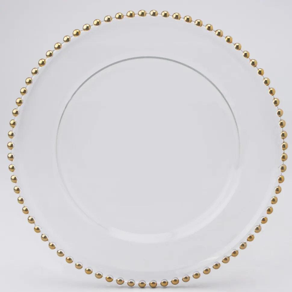 Decostar™ Glass Charger Plate with Gold Beaded Edge 12½" - 8 Pieces