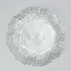 Decostar™ Glass Reef Charger Plate 13" - 8 Pack - Clear w/ Silver Rim