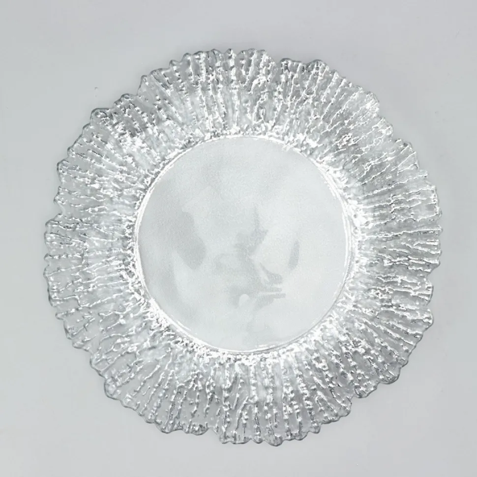 Decostar™ Glass Reef Charger Plate 13" - 8 Pack - Clear w/ Silver Rim