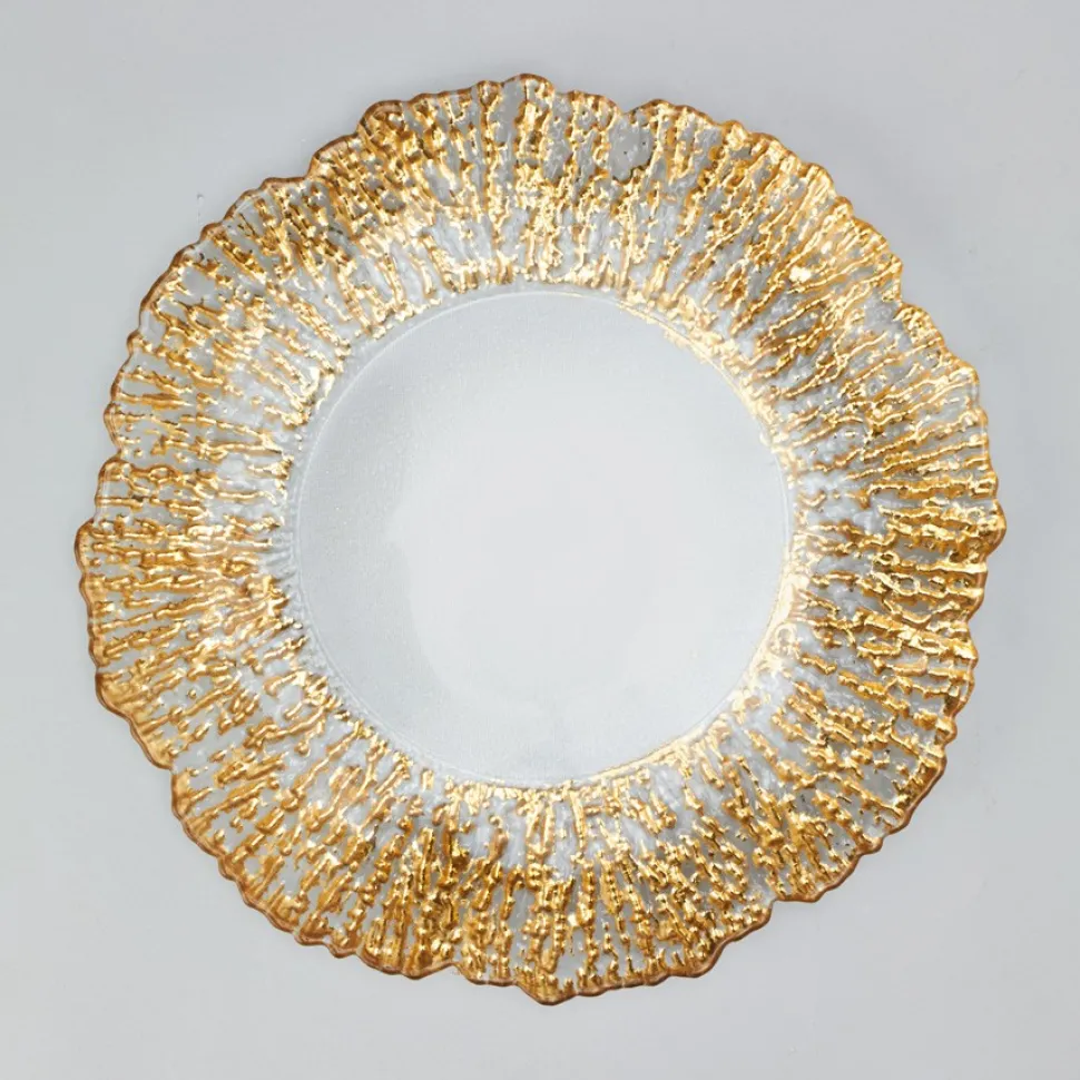 Decostar™ Glass Reef Charger Plate 13" - 8 Pack - Clear w/ Gold Rim