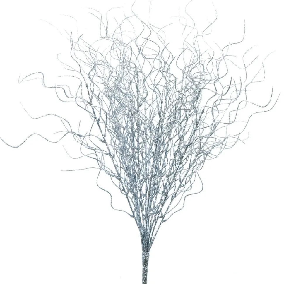 Decostar™ Glittered Curly Willow Bunch 21" - 24 Pieces - Silver