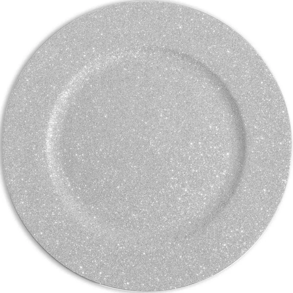 Decostar™ 13" Glitter Plastic Charger Plate - 24 Pieces - Silver