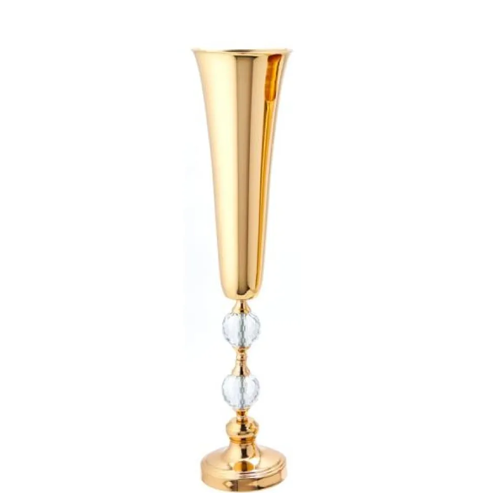 Decostar™ Gold Aluminum Trumpet Vase with Crystal - 26"