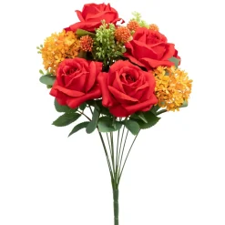 Decostar™ 12 Head Bulgarian Rose And Snow Ball Hydrangea Bush 19" - Red